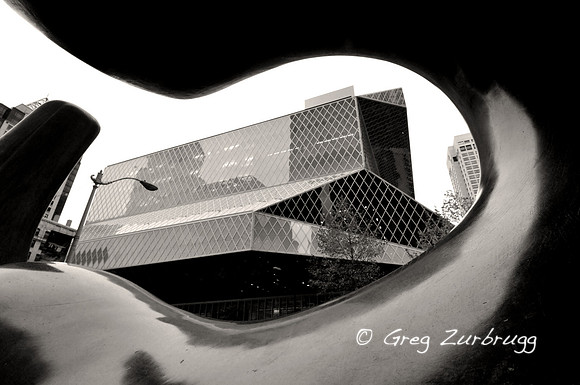 Central Library through Henry Moore sculpture