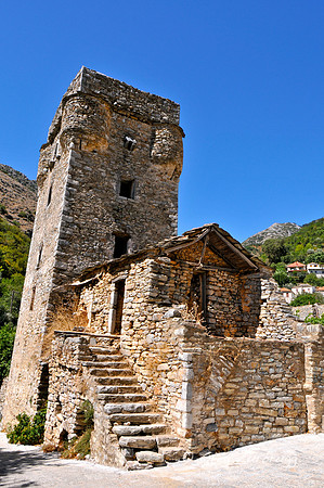 A Maniot Tower in the mountain village of Kastania.  Used for defense from pirates and feuds with neighbors.