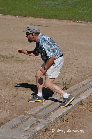 Lining up on the original starting blocks in the Olympic Station.Nike: the Winged Goddess of Victory